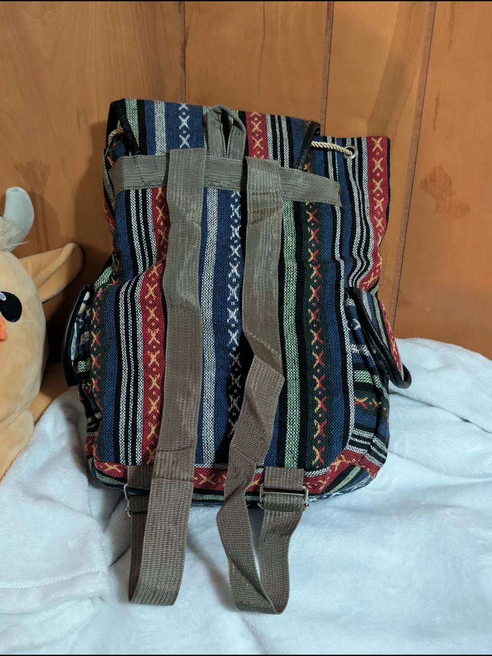 Multicolor Striped Owl Accent Backpack